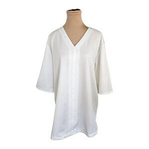 Emma Knudsen White Shirt Style Short Sleeve Tunic Top Sz M